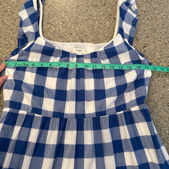 J. CREW Flutter-Sleeve Ruffle-Tiered Midi Dress Gingham Combo Blue White - Picture 7 of 9